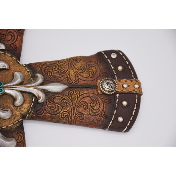 Beautiful Large Western Cross- Brown, Silver, Turquoise SKUGARBIN2-949 - Picture 4 of 8